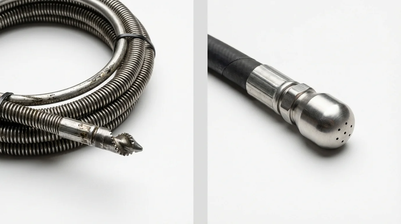 Drain snake cable and hydro jetting nozzle used for drain cleaning in Midway, UT